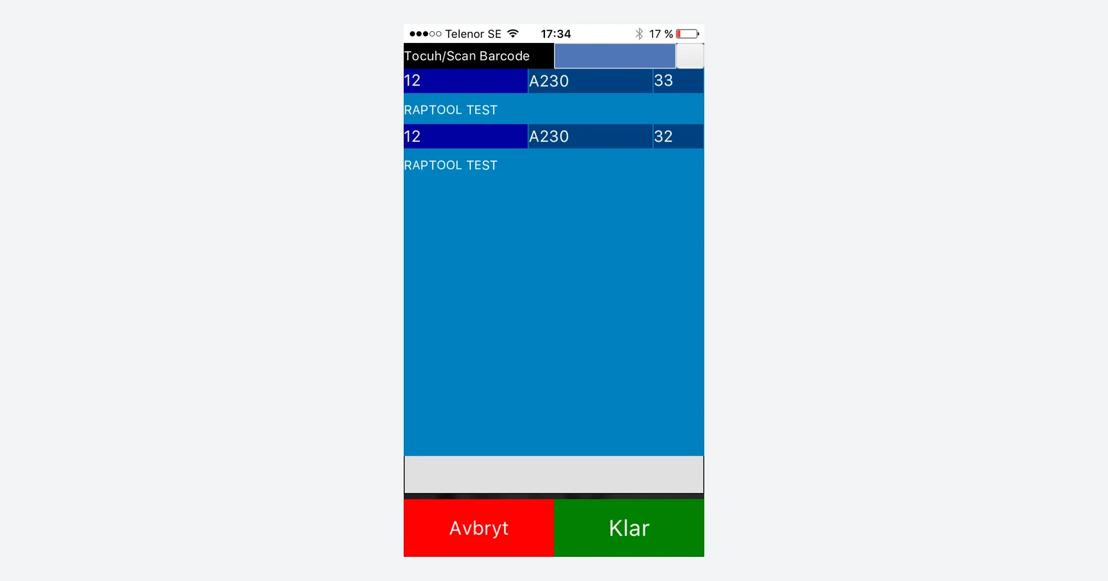 Raptool Fortnox order-picking app example with Swedish labels