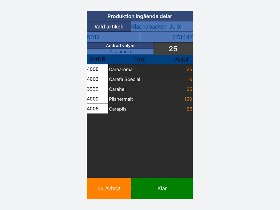Swedish production component screen published on Raptool’s Fortnox page