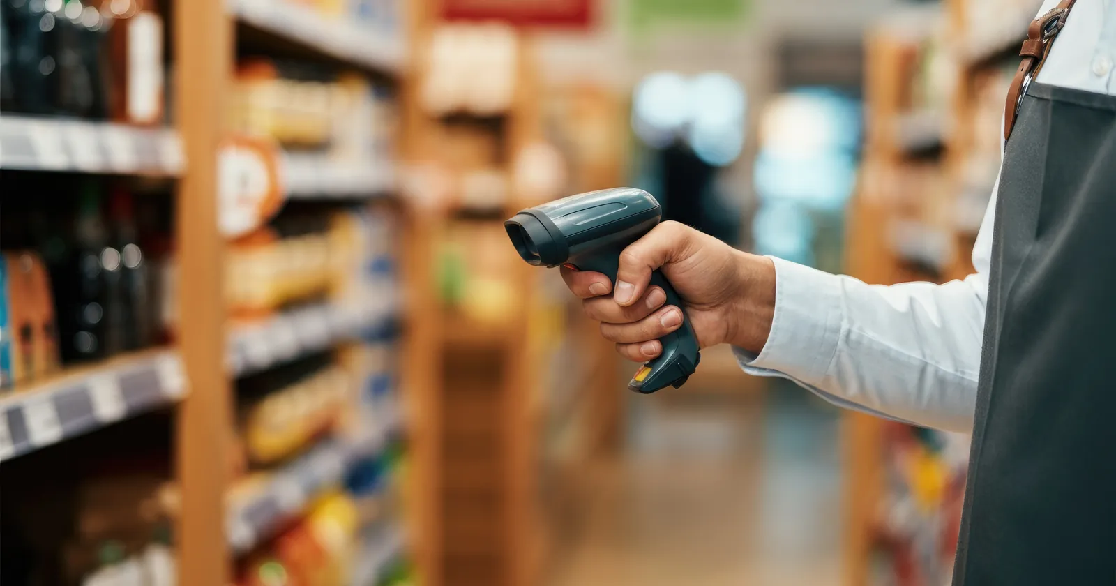 Scanning products on a shelf with a handheld barcode scanner