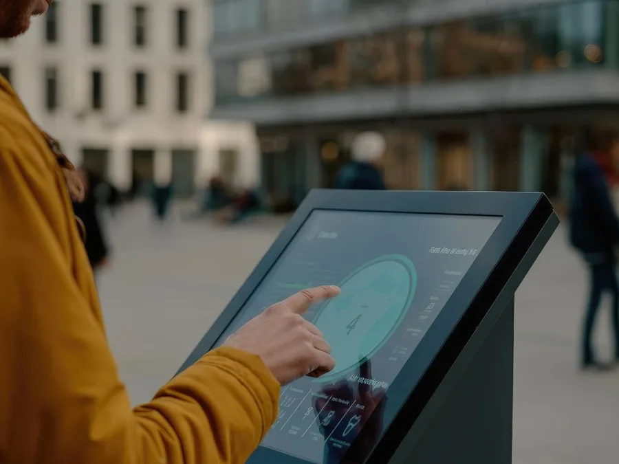 Shopper using a touch screen in a store