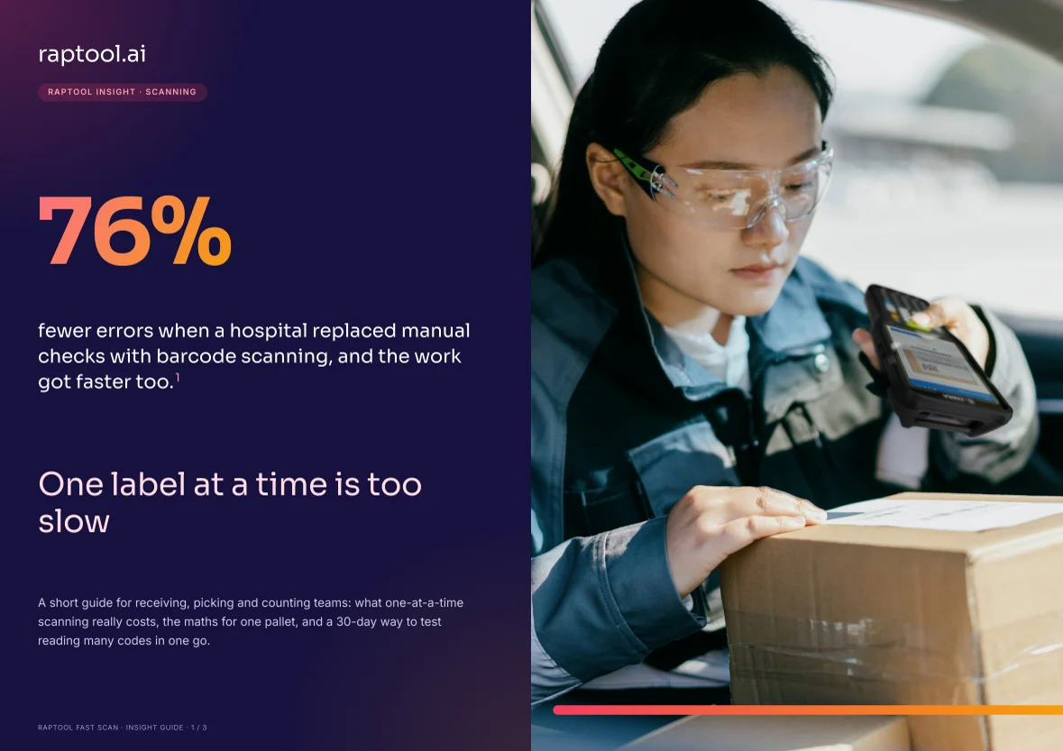 Cover of the Raptool Fast Scan insight guide: One label at a time is too slow
