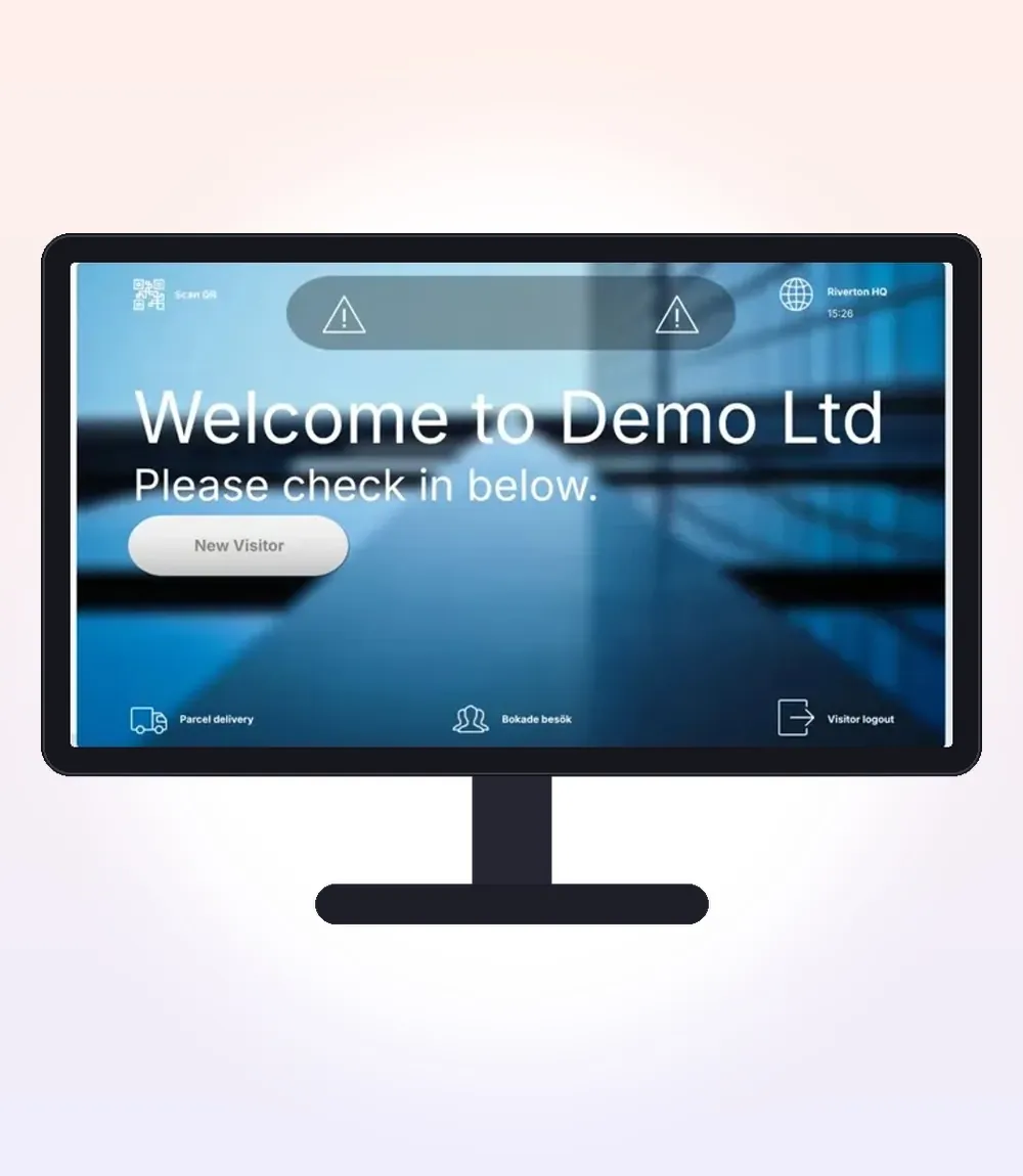 Visitor kiosk welcome screen