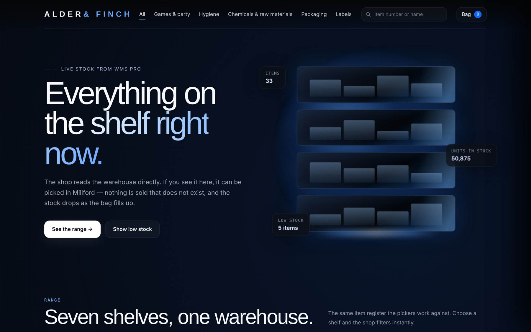 Webshop showing live stock