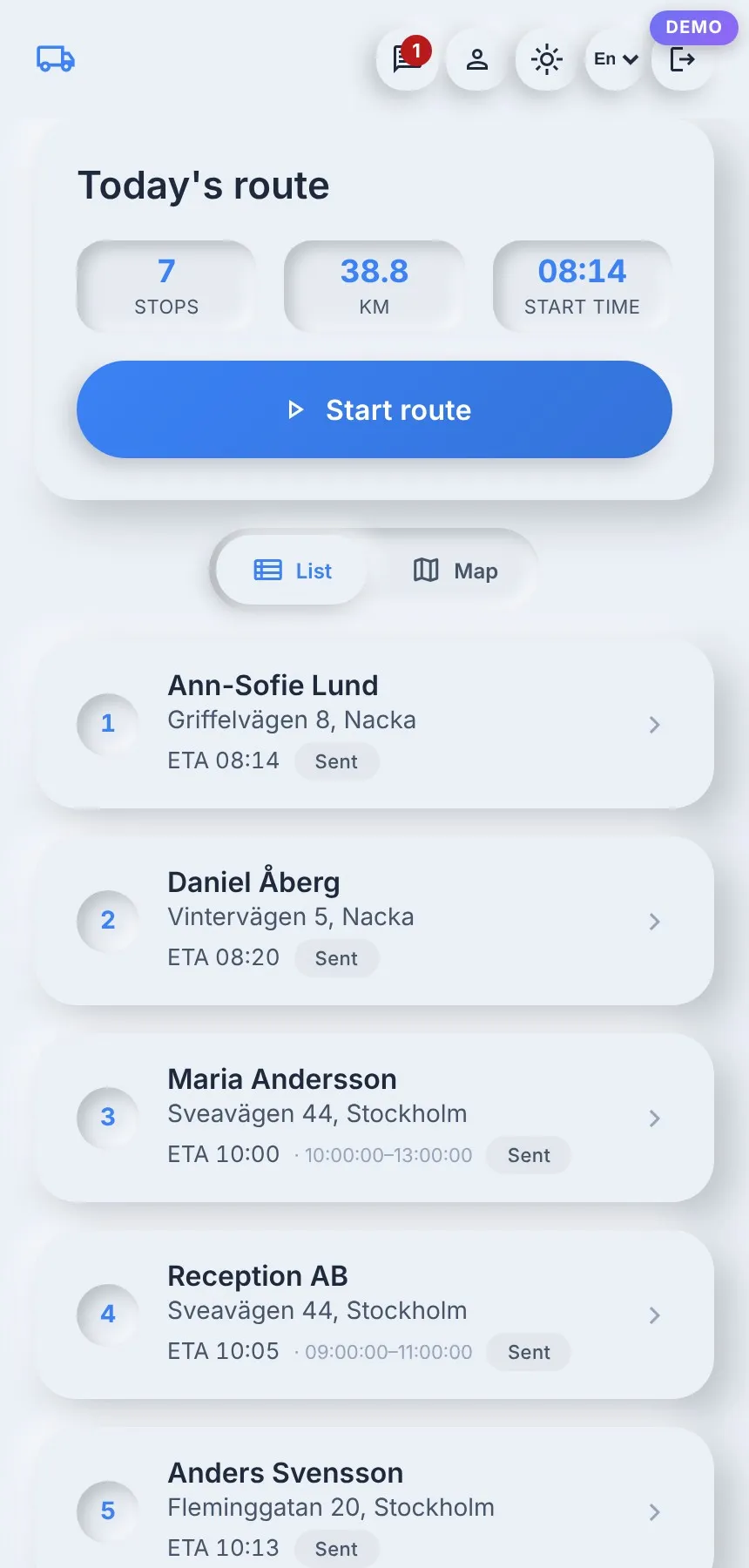 Transport & delivery app screen