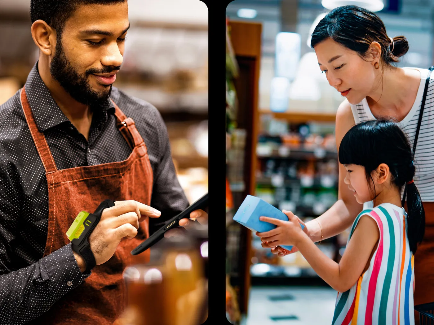 Store staff helping a customer with a handheld scanner