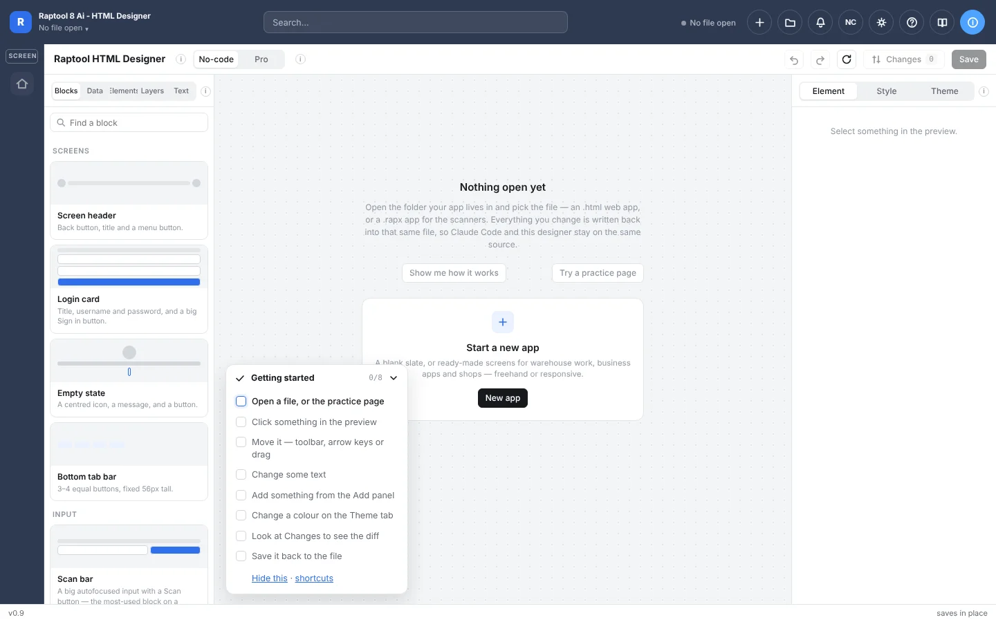 Raptool 8 HTML Designer blocks