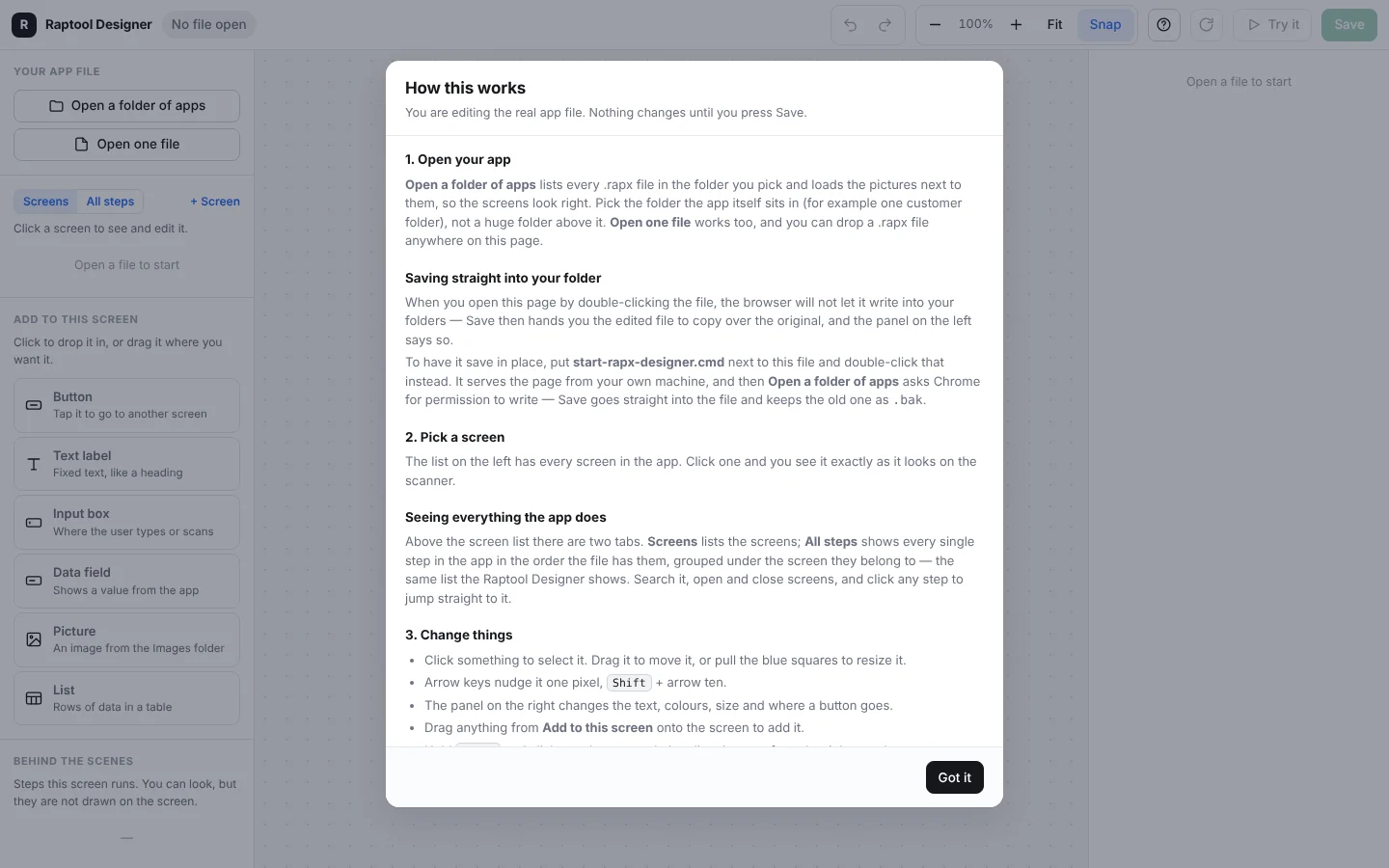 Raptool 8 App Designer how to use