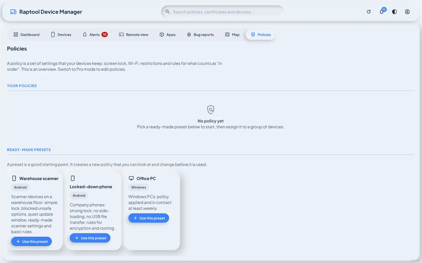 Device Manager policies