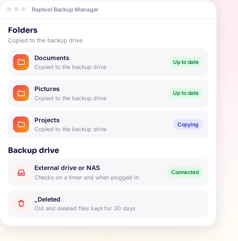 Backup Manager screen