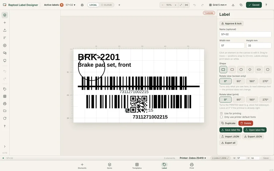 Label Station screen