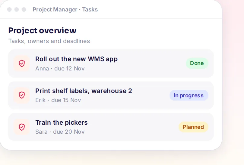 Project Manager screen