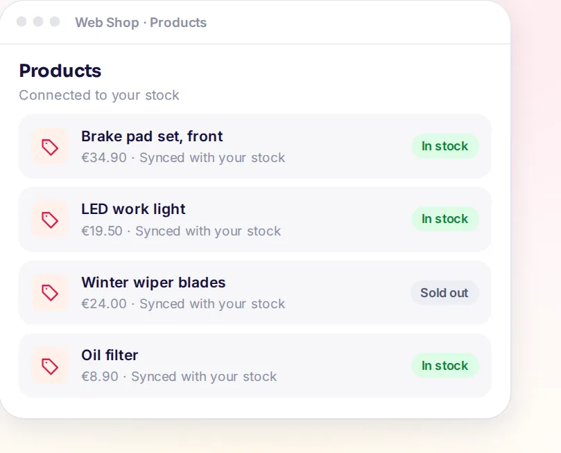 Web Shop screen