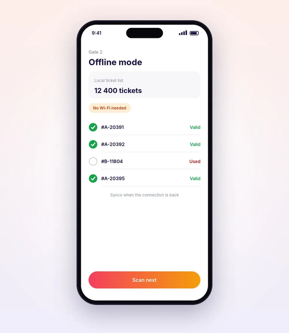 Offline scanning with a local ticket list