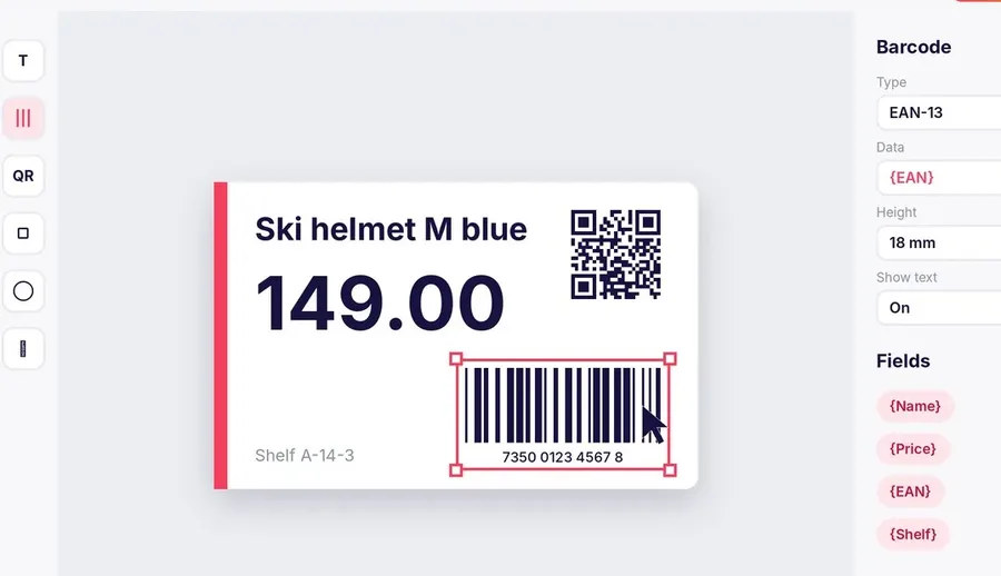 Designing a shelf label in Raptool Label Designer