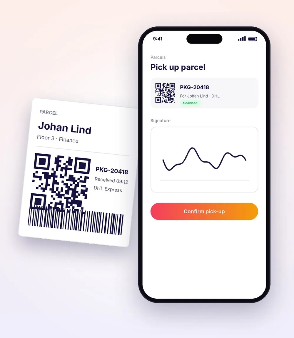 Parcel tracking screen at the front desk